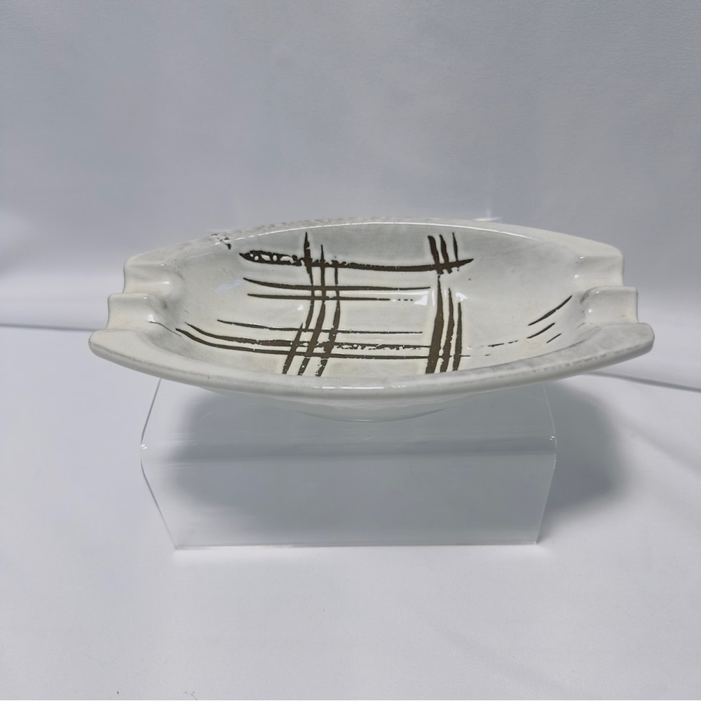 Vtg Scheurich W. Germany MCM Abstract Black & White Cream Ashtray Oval Duet Rest